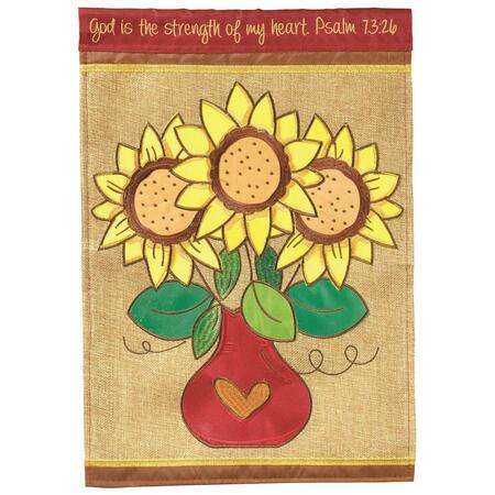 RECINTO 13 x 18 in. Sunflowers God Psalm 73-26 Double Applique Garden Flag RE3463857